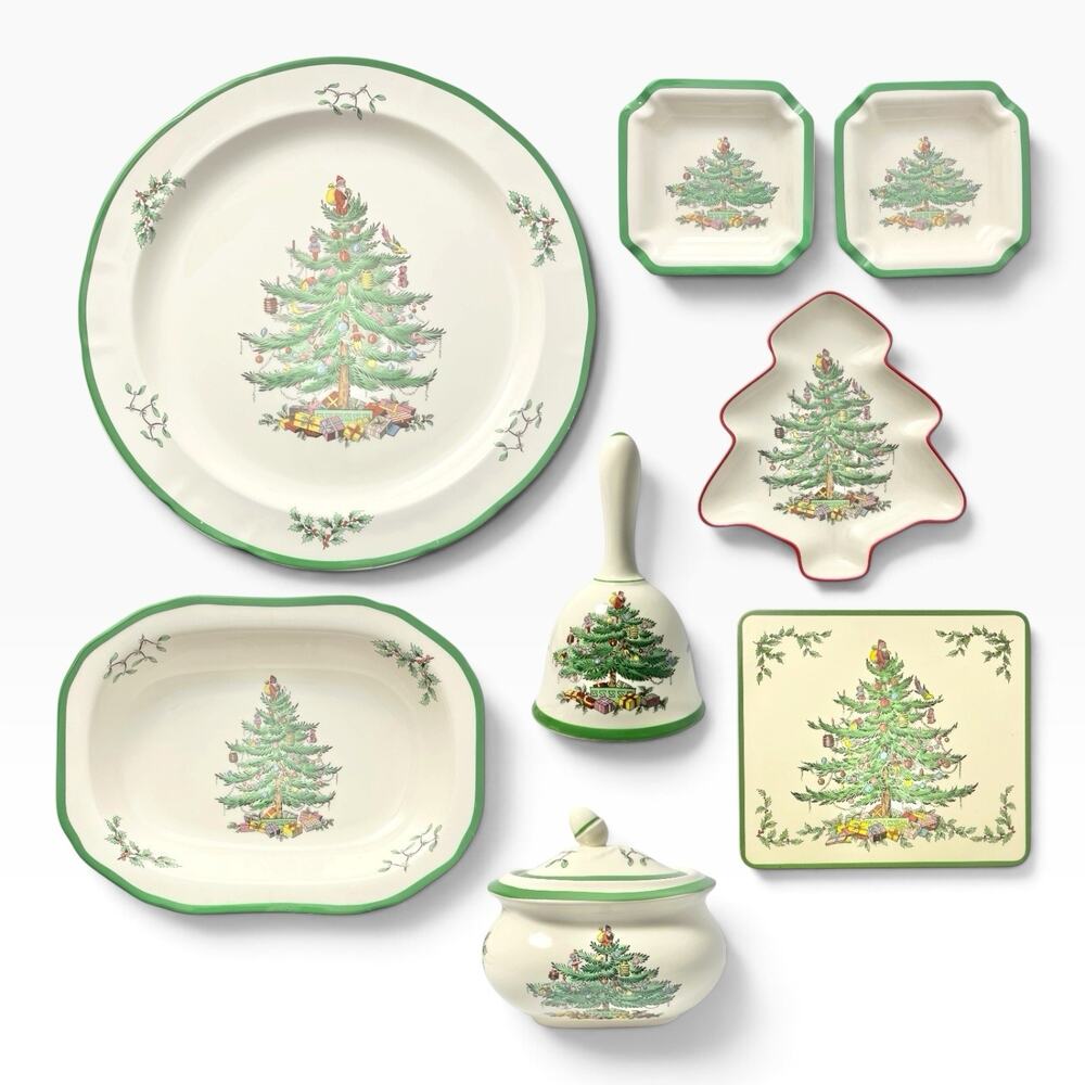 Spode “Christmas Tree” 8-Piece Ceramic Dinnerware Serving Hostess Set